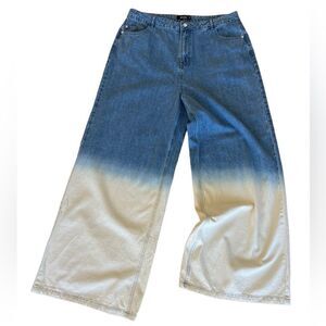 Missguided wide leg baggy high waist ombré jeans size 14